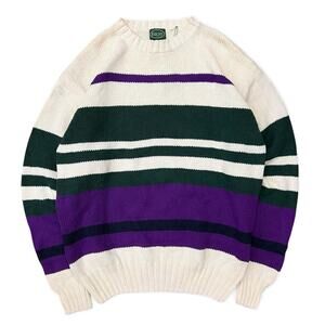 Vintage IZOD Striped Knit Sweater with Tags XL Cream Green Purple Jordan Marsh